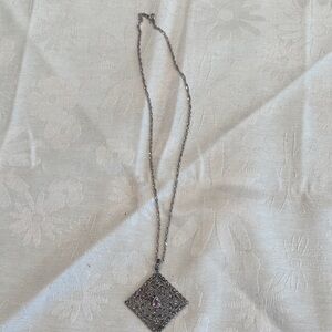 Nicky Butler Ornate Silver-Tone Filigree Necklace with Pink Accent